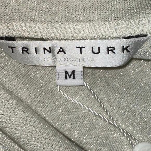 NWT Trina Turk Silver Metallic One Shoulder Kona Blouse - Picture 4 of 7